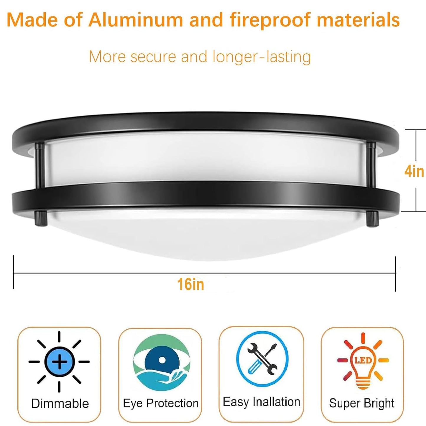 36W Dimmable LED Ceiling Light Fixture, 12 inch Flush Mount Light Fixture, Ceiling Lights for Bedroom, Kitchen, Bathroom, Super Bright 4000 Lumens, 400W Equivalent, 5000K Daylight White