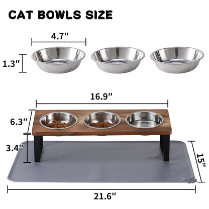 Upgraded Elevated Cat Bowls with Food Mat,15°Tilted Stand Anti Vomiting Raised Cat Dishes for Food and Water,2 Stainless Steel Bowls for Cats and Puppy