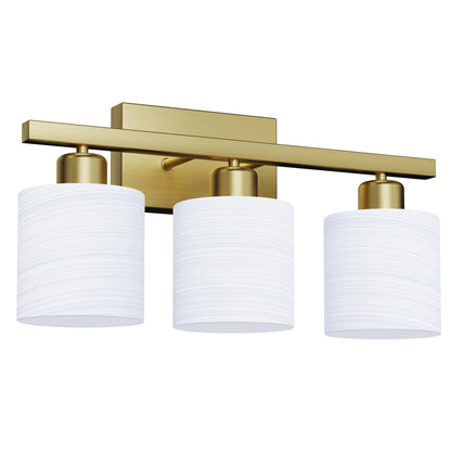 PARTPHONER Bathroom Light Fixtures, Bathroom Lighting Fixtures Over Mirror, Interior Classic Vanity Lights, Modern Bathroom Vanity Light with Textured White Glass Shade, Brushed Nickel, 3-Light