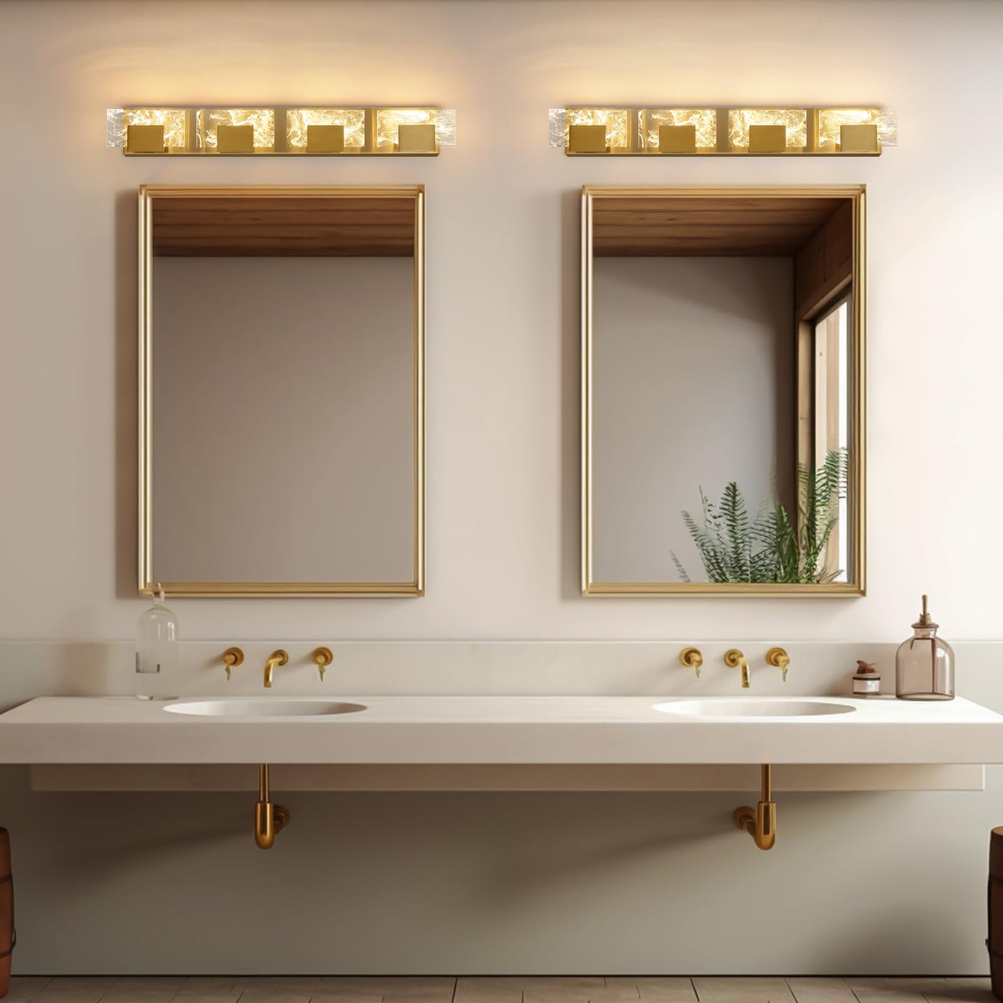 LED Bathroom Vanity Light: 24 inch Brushed Gold Acrylic Modern Lighting Fixtures - 3 Lights Contemporary Smoke Design Wall Lights Fixture Over Mirror 3000K