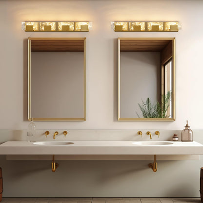 LED Bathroom Vanity Light: 24 inch Brushed Gold Acrylic Modern Lighting Fixtures - 3 Lights Contemporary Smoke Design Wall Lights Fixture Over Mirror 3000K