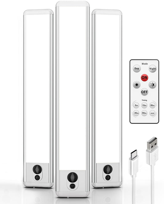 EZVALO Under Cabinet Lights, LED Closet Lights Wireless USB Charging, Motion Sensor Lighting Indoor 5700K Dimmable with Remote Control (White) 5 Pack