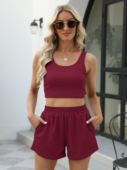 Trendy Queen Two Piece Summer Outfits 2 Piece Sets 2025 Sleeveless Matching Lounge Crop Top High Waisted Short