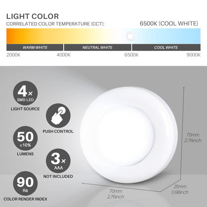 STAR-SPANGLED Push Tap Light, 2.8” Mini Night Touch LED Puck Lamp, Portable Under Cabinet Lighting AAA Battery Operated Powered, DIY Stick On Lights for Closet, Counter, Kitchen, Warm White, 5 Pack