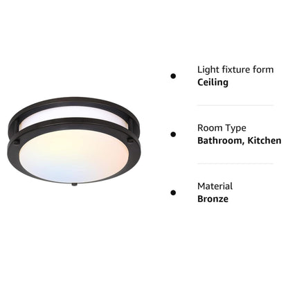 13 inch Flush Mount LED Ceiling Light Fixture, 2700K/3000K/3500K/4000K/5000K Adjustable Ceiling Lights, Oil Rubbed Bronze Saturn Dimmable Lighting for Hallway Bathroom Kitchen or Stairwell, ETL Listed