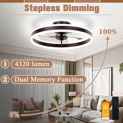 Low Profile Ceiling Fans with Lights and Remote, 19.7In Flush Mount