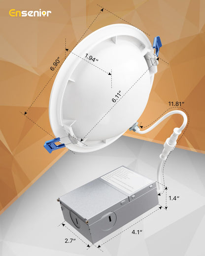 Ensenior 4 Pack 6 inch Gimbal Led Recessed Lighting with Night Light, 90° Rotatable and 2700K-5000K 5CCT Selectable, Dimmable Eyeball Recessed Lights, 1200LM, 12W=115W-FCC Certified