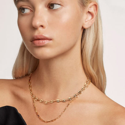Aobei Pearl 18K Gold Paperclip Chain Choker Satellite Chain Biwa Pearl Pendant Necklace Dainty Jewelry for Women