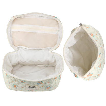 Cute Makeup Bag for Women(2 Pcs), Travel Cosmetic Bags, Quilted Coquette Aesthetic Floral Toiletry Organizer Bag (NavyBlue Flower)