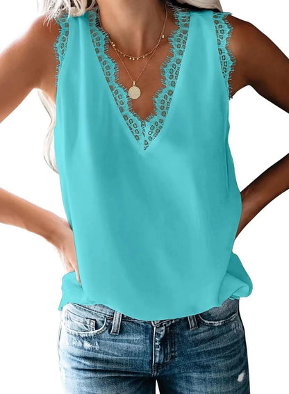 BLENCOT Women Tank Tops V Neck Sleeveless Lace Blouse Casual Vest Summer Camisole Shirts