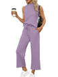 SAMPEEL Two Piece Sets for Women Summer Outfits Lounge Sets Mock Neck Tops Wide Leg Crop Pants Vacation Travel Outfits