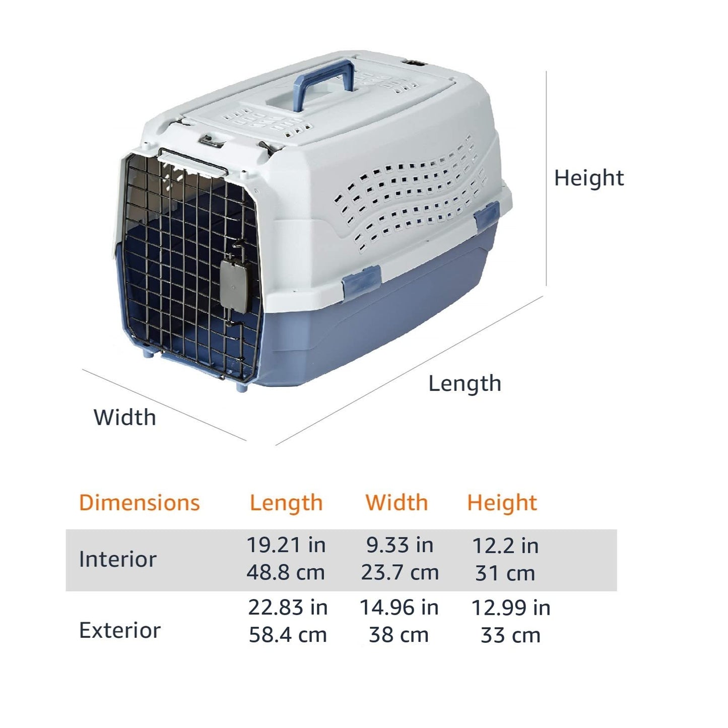 Amazon Basics 2-Door Top-Load Hard-Sided Dogs, Cats Pet Travel Carrier, Gray & Blue, 22.8"L x 15.0"W x 13.0"H