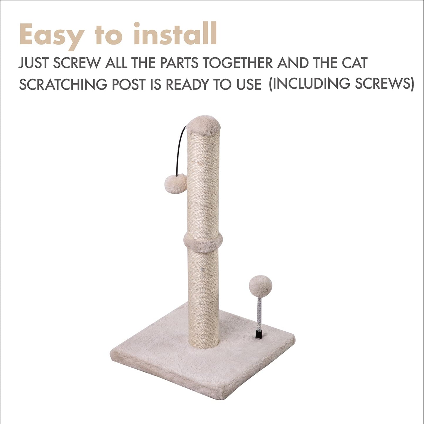 Cat Scratching Post Premium Basics Kitten Scratcher Sisal Scratch Posts with Hanging Ball 22in for Kittens or Smaller Cats (22 inches for Kitten, Beige)