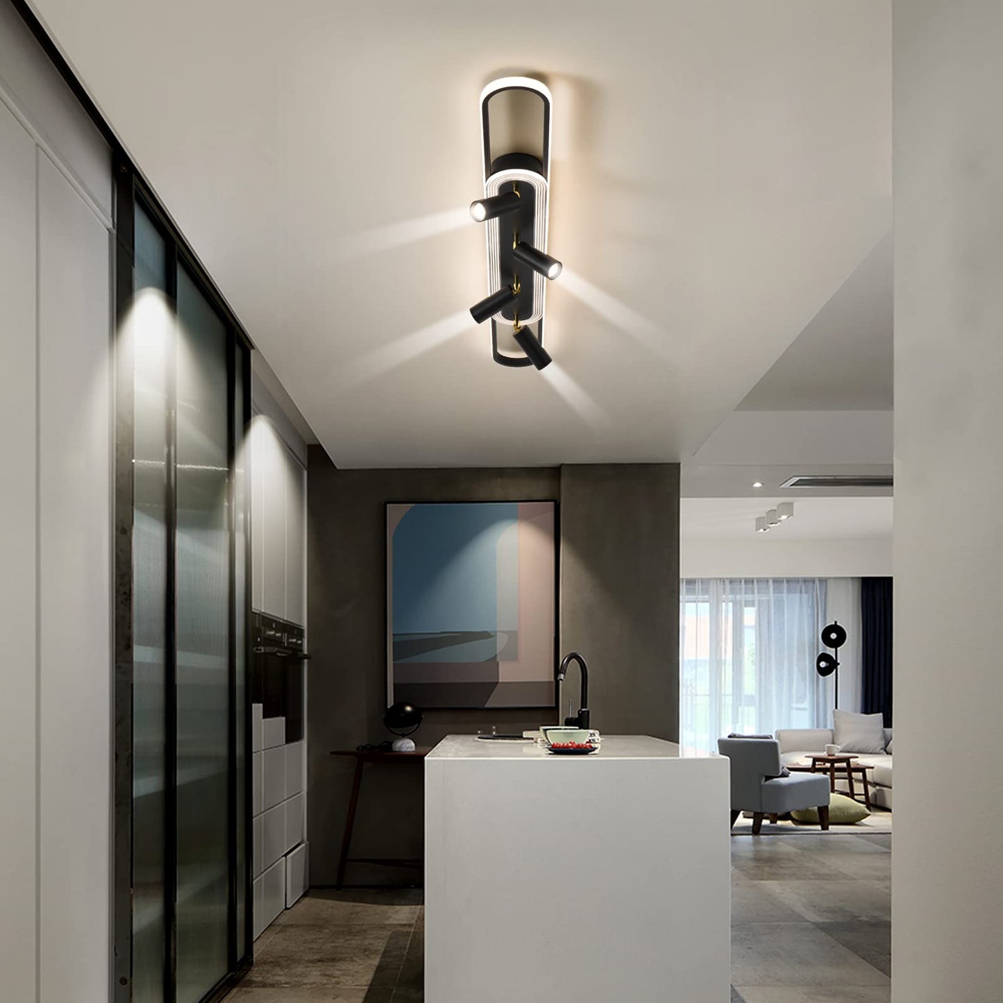 Modern Chandelier Modern Led Chandelier Adjustable Black Chandelier Lighting Fixture High Ceiling Chandelier Suitable for Living Room Staircase Villa
