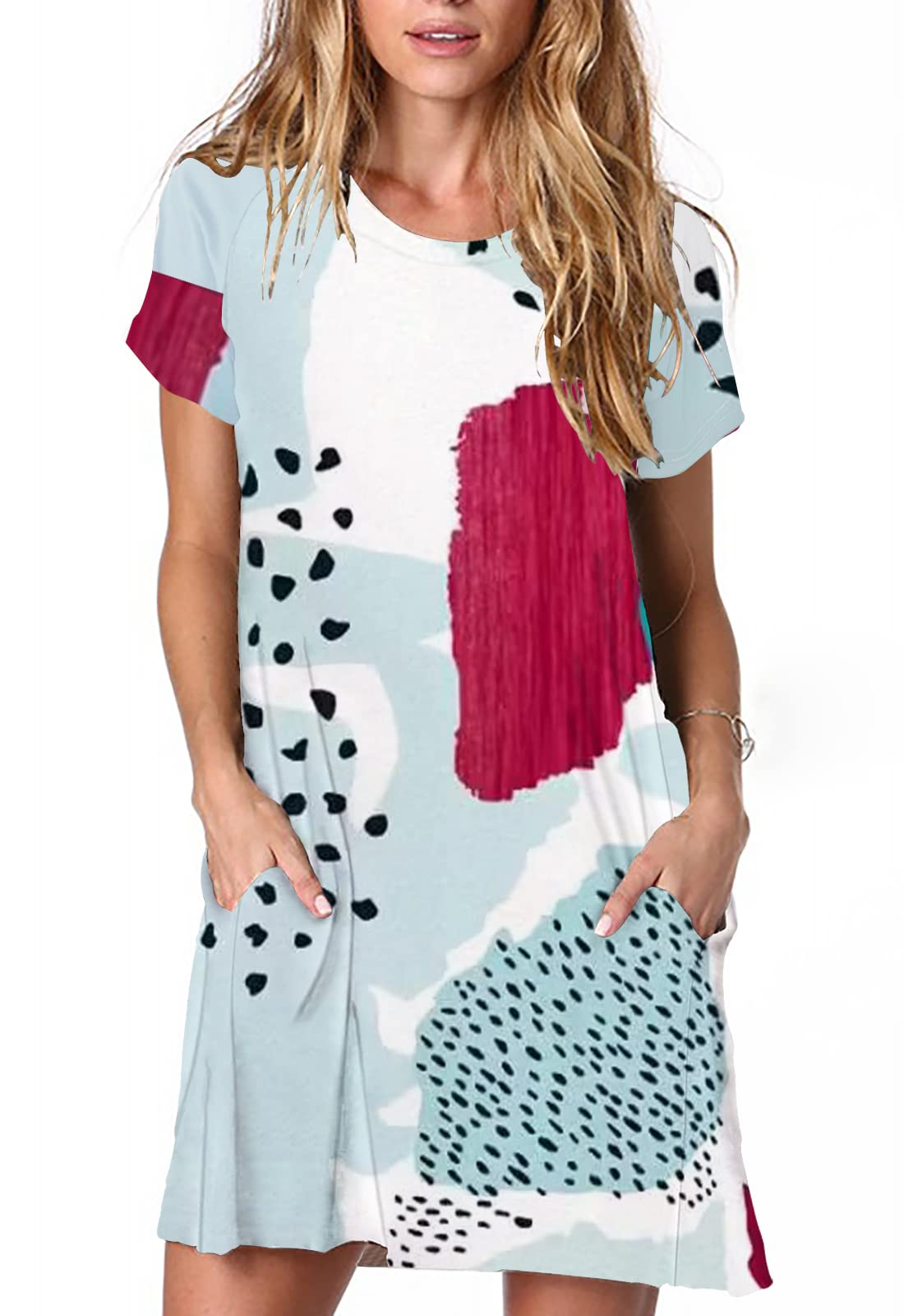 Alaster Women’s Casual Summer T Shirt Dress Loose Short Sleeve Tunic Dress with Pocket for Women