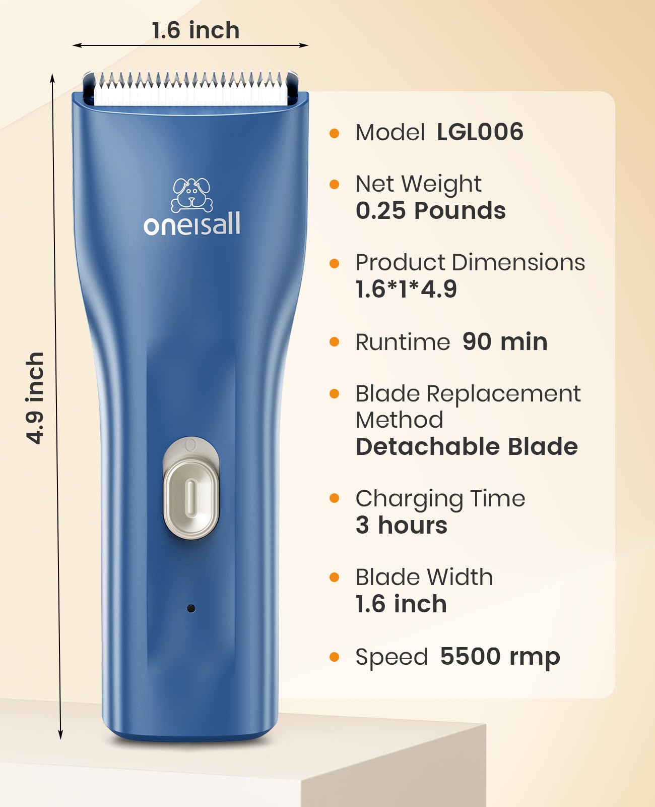 oneisall Pet Clipper for Cat Matted Hair, Pet Shaver for Cats Quiet Pet Hair Clippers Cordless Cat Clippers for Matted Hair Cat Clippers for Long Hair(Standard Blade)
