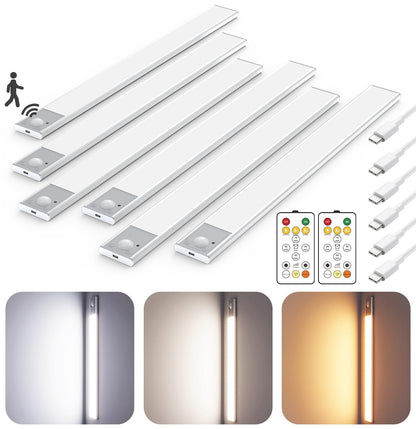 12" Thin Motion-Activated Under Cabinet Lighting, Aluminum Alloy Under Counter Lights for Kitchen, 3-Color-Temps Magnetic Closet Lights, Rechargeable Motion Sensor Light Indoor (4Pack, Silver)