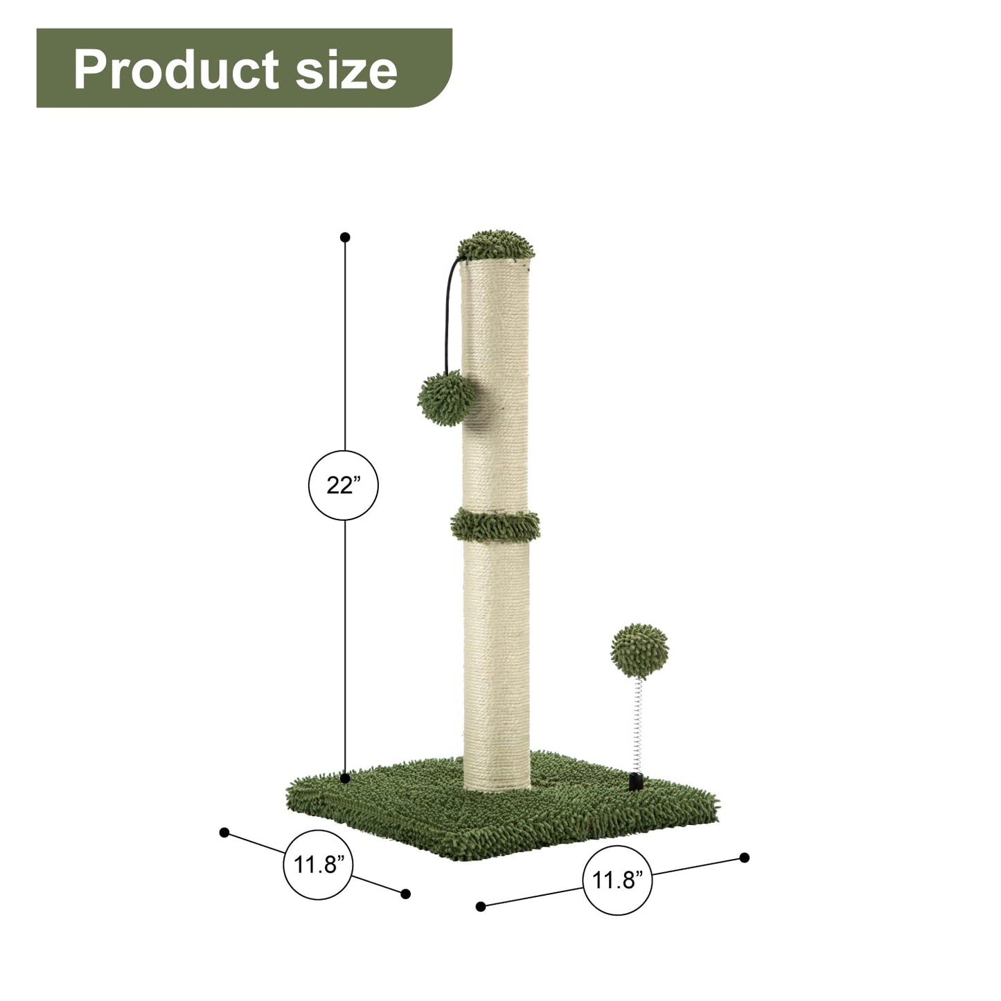 Cat Scratching Post Premium Basics Kitten Scratcher Sisal Scratch Posts with Hanging Ball 22in for Kittens or Smaller Cats (22 inches for Kitten, Beige)