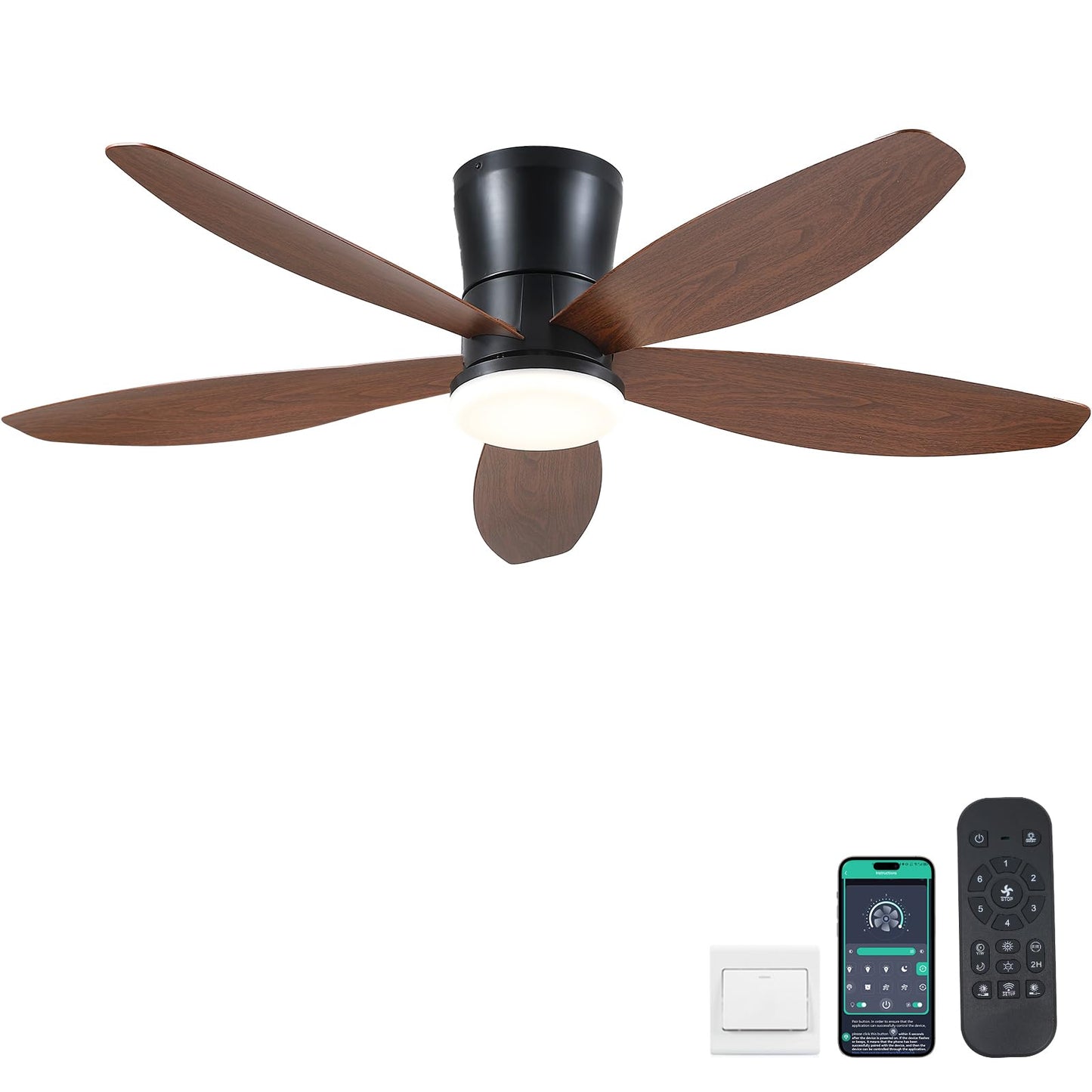 Ceiling Fans with Lights-36 Low Profile Ceiling Fan with Light and Remote/APP Control,Flush Mount,DC Reversible,LED Dimmable Blakc Ceiling Fans for Bedroom,Indoor/Outdoor Patio Use