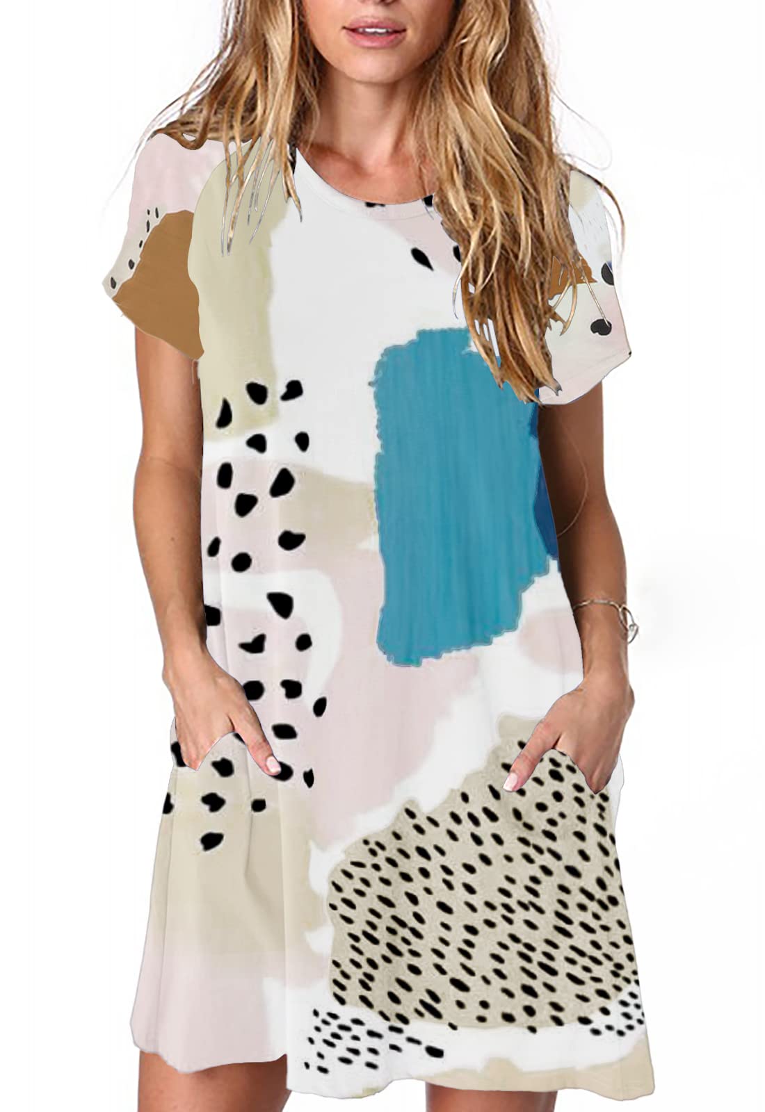 Alaster Women’s Casual Summer T Shirt Dress Loose Short Sleeve Tunic Dress with Pocket for Women