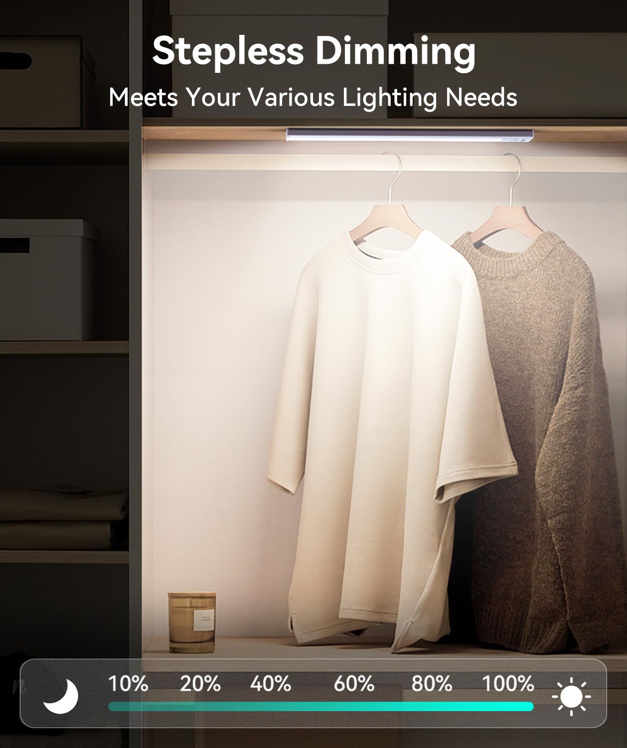 Under Cabinet Lighting, LED Motion Sensor Light Indoor, 2200mAh USB Rechargeable Closet Lights Battery Operated, Stick On Magnetic Wireless Dimmable Under Counter Lights for Kitchen, Stairs (2 Pack)
