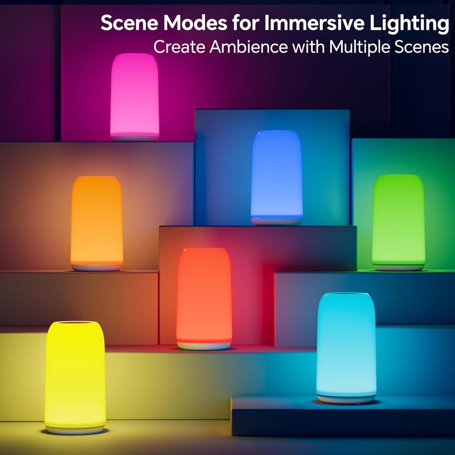Touch Bedside Table Lamp, [Sleek Design & RGB Mode] 3 Way Dimmable Small Lamp for Bedroom, LED Lamp with Warm White Lights, Multi-Color Smart Nightstand Lamp for for Living Room Home Gifts