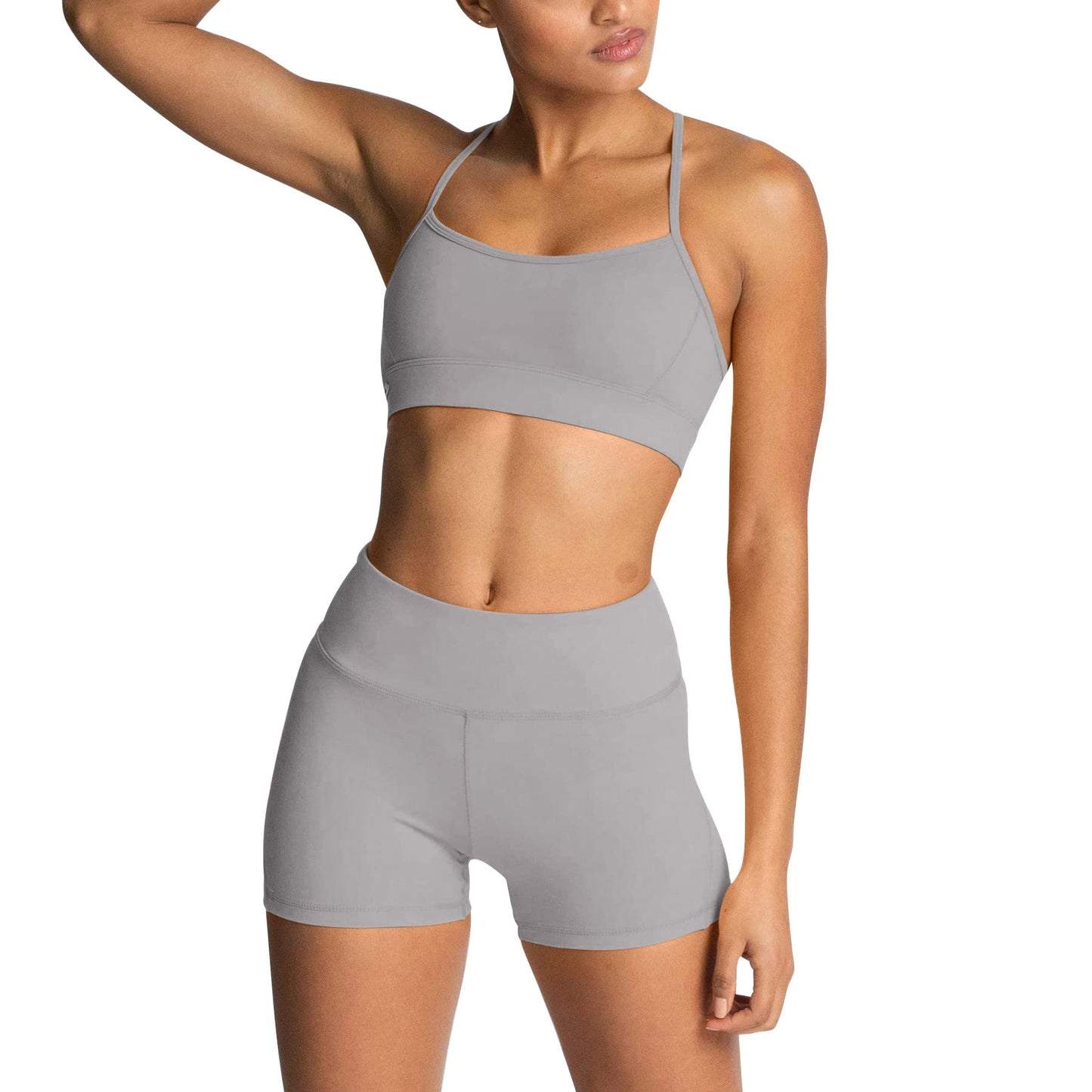 IWEMEK Women's Workout Sets 2 Piece Yoga Outfits High Waisted Biker Shorts and Cross Back Sports Bra Gym Set