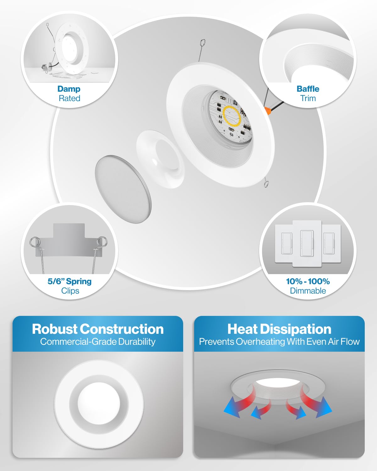 Sunco Recessed Lighting 6 Inch, Retrofit Can Lights, 965LM, 13W (75W Equivalent), Selectable CCT 2700K/3000K/3500K/4000K/5000K, Dimmable, Baffle Trim, Damp Rated UL 4 Pack