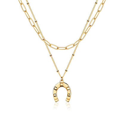 MEVECCO Layered Heart Necklace Pendant Handmade 18k Gold Plated Dainty Gold Choker Arrow Bar Layering Long Necklace for Women