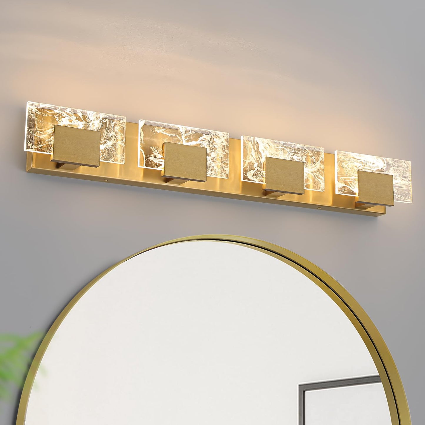 LED Bathroom Vanity Light: 24 inch Brushed Gold Acrylic Modern Lighting Fixtures - 3 Lights Contemporary Smoke Design Wall Lights Fixture Over Mirror 3000K