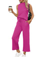 SAMPEEL Two Piece Sets for Women Summer Outfits Lounge Sets Mock Neck Tops Wide Leg Crop Pants Vacation Travel Outfits