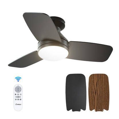 Amico Ceiling Fans with Lights, 42 inch Low Profile Ceiling Fan with Light and Remote Control, Flush Mount, Reversible, 3CCT, Dimmable, Noiseless, White Ceiling Fan for Bedroom, Indoor/Outdoor Use