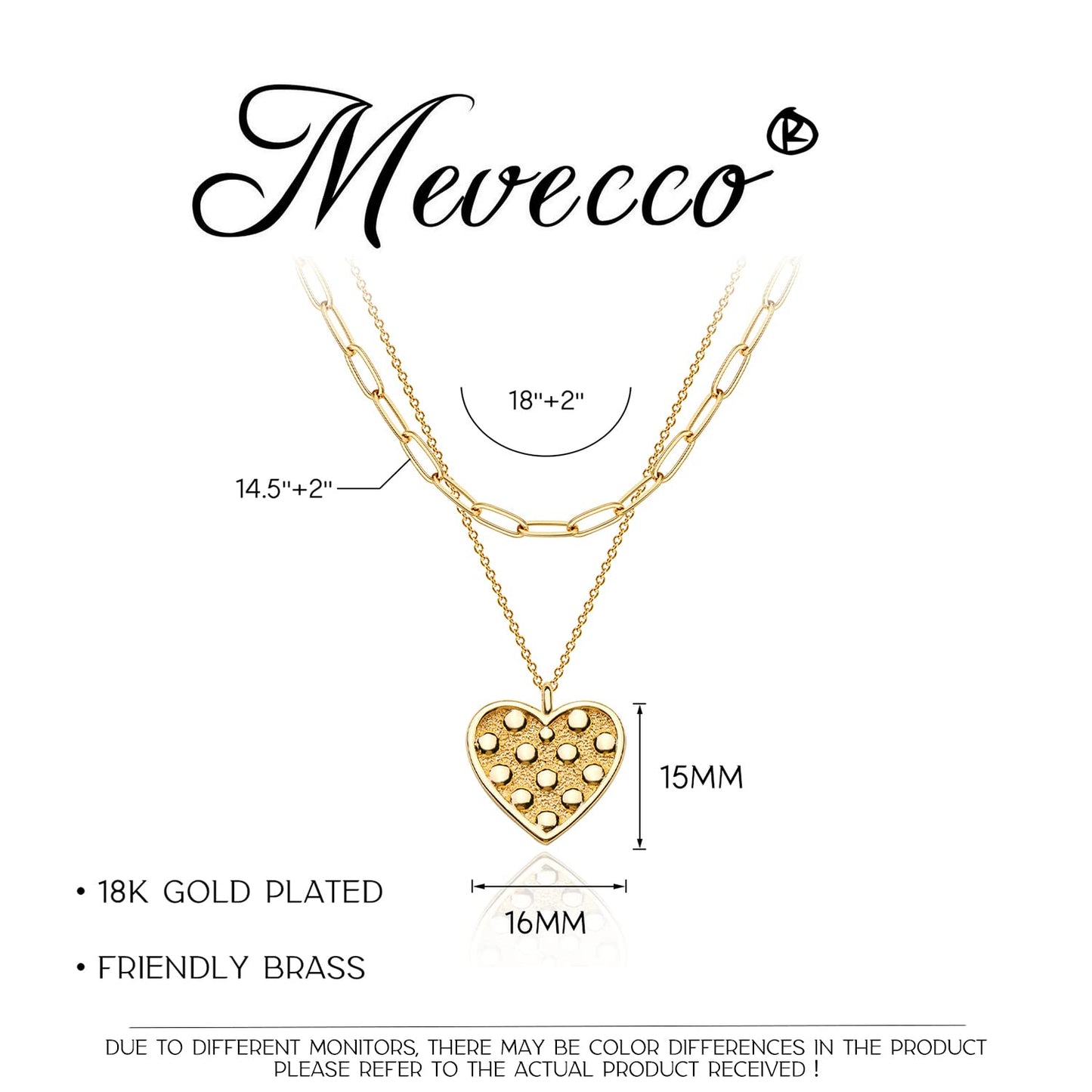 MEVECCO Layered Heart Necklace Pendant Handmade 18k Gold Plated Dainty Gold Choker Arrow Bar Layering Long Necklace for Women