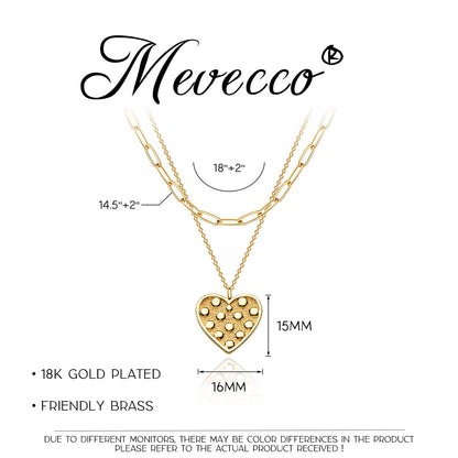 MEVECCO Layered Heart Necklace Pendant Handmade 18k Gold Plated Dainty Gold Choker Arrow Bar Layering Long Necklace for Women