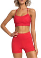 IWEMEK Women's Workout Sets 2 Piece Yoga Outfits High Waisted Biker Shorts and Cross Back Sports Bra Gym Set