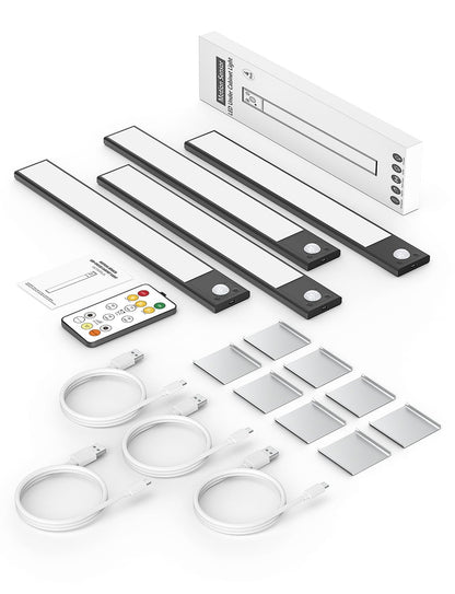 12" Thin Motion-Activated Under Cabinet Lighting, Aluminum Alloy Under Counter Lights for Kitchen, 3-Color-Temps Magnetic Closet Lights, Rechargeable Motion Sensor Light Indoor (4Pack, Silver)