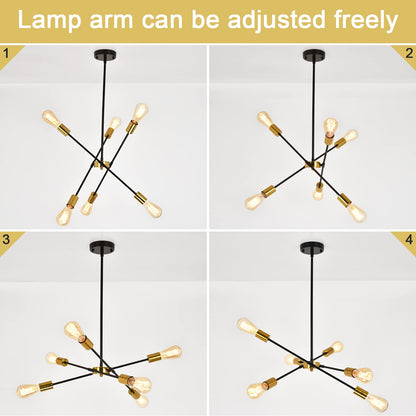 Black Sputnik Chandelier 6 Lights Modern Industrial Ceiling Light Mid Century Vintage Contemporary Pendant Dining Room Lighting Fixtures Hanging