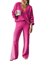 Viottiset Women's 2 Piece Outfits Casual V Neck Knit Wide Leg Sweater Lounge Set Sweatsuit