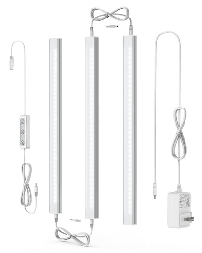 ASOKO Under Cabinet Led Light Plug in, Dimmable Daylight White 4500K, 3 Pack 12 inch Linkable Led Under Counter Lights for Kitchen, Shelf, Workbench, Cupboard, ETL Listed Plug 24V, UNO-LK 4500K