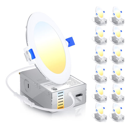 Ensenior 12 Pack 4 Inch LED Recessed Ceiling Light, Dimmable, 2700K-5000K 5CCT, 750LM 9W 120V, High Brightness Canless Wafer Downlight - ETL&FCC&IC