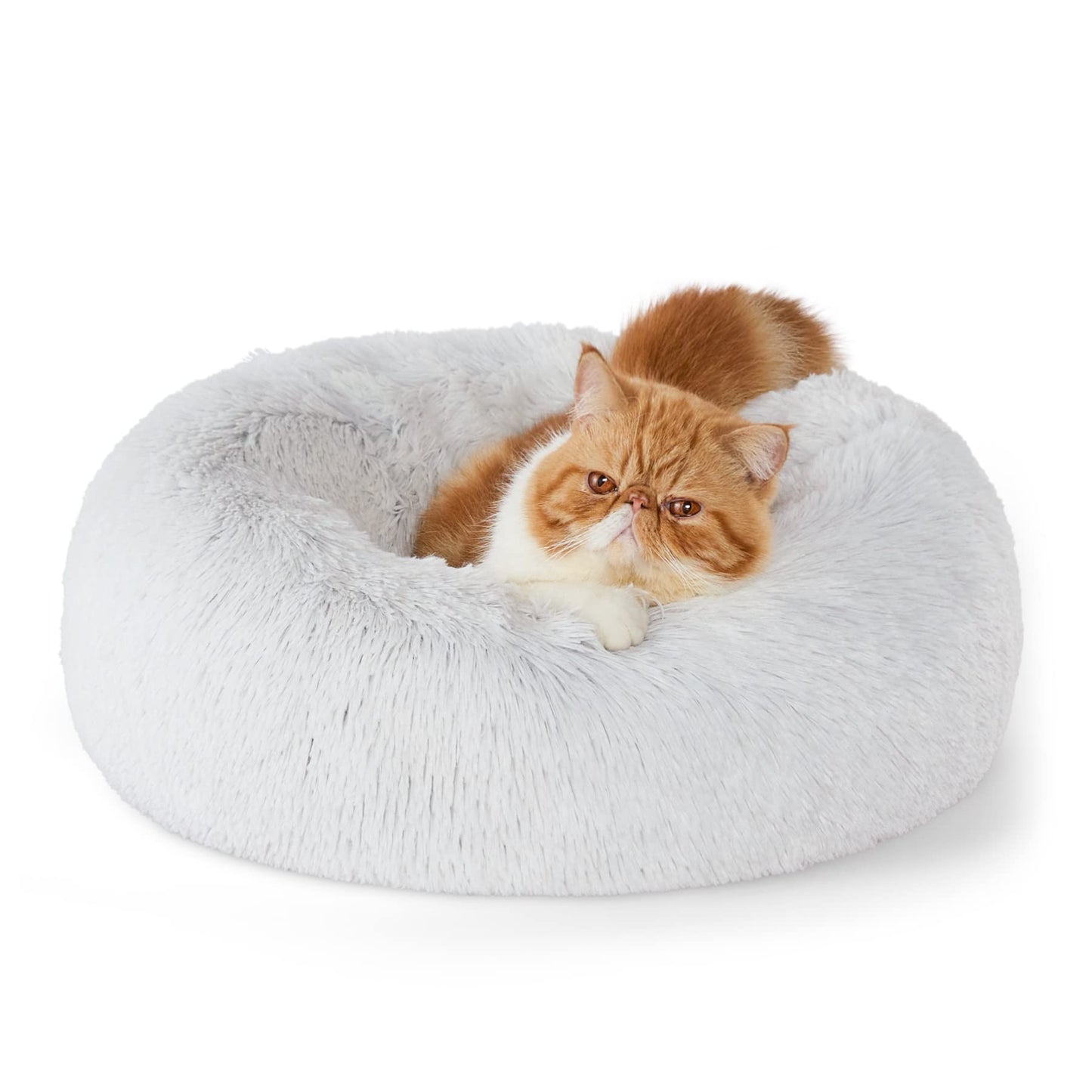 Bedsure Calming Cat Beds for Indoor Cats - Small Cat Bed Washable 20 inches, Anti-Slip Round Fluffy Plush Faux Fur Pet Bed, Fits up to 15 lbs Pets, Camel
