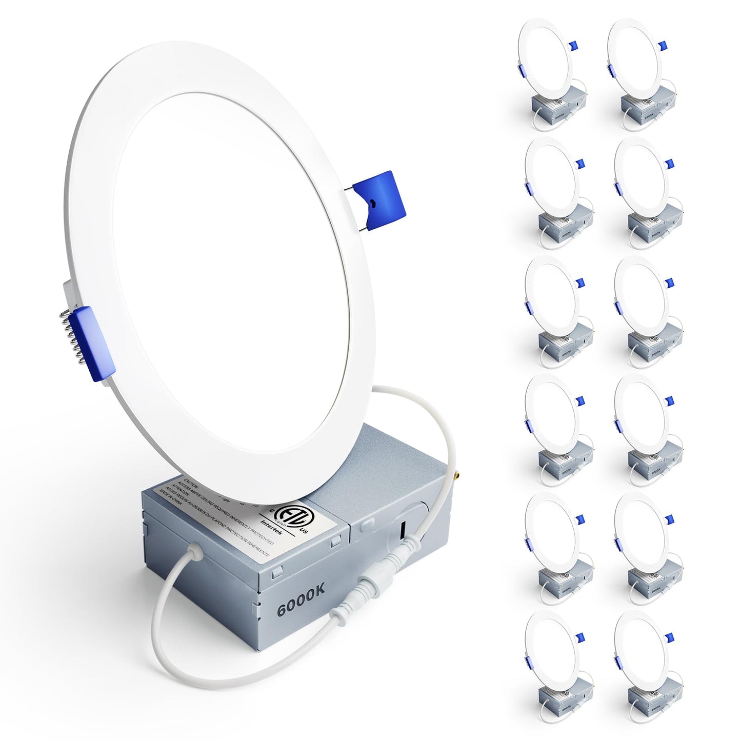 Ensenior 12 Pack 4 Inch LED Recessed Ceiling Light, Dimmable, 2700K-5000K 5CCT, 750LM 9W 120V, High Brightness Canless Wafer Downlight - ETL&FCC&IC