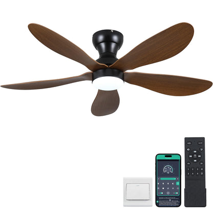 Ceiling Fans with Lights and Remote/APP Control, 30 inch Low Profile Ceiling Fans with 5 Reversible Blades 3 Colors Dimmable 6 Speeds Ceiling Fan for Bedroom Kids Room Dining Room, Black
