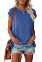 MEROKEETY Women's Casual Cap Sleeve T Shirts Basic Summer Tops Loose Solid Color Blouse