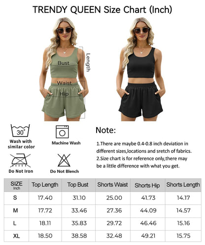 Trendy Queen Two Piece Summer Outfits 2 Piece Sets 2025 Sleeveless Matching Lounge Crop Top High Waisted Short