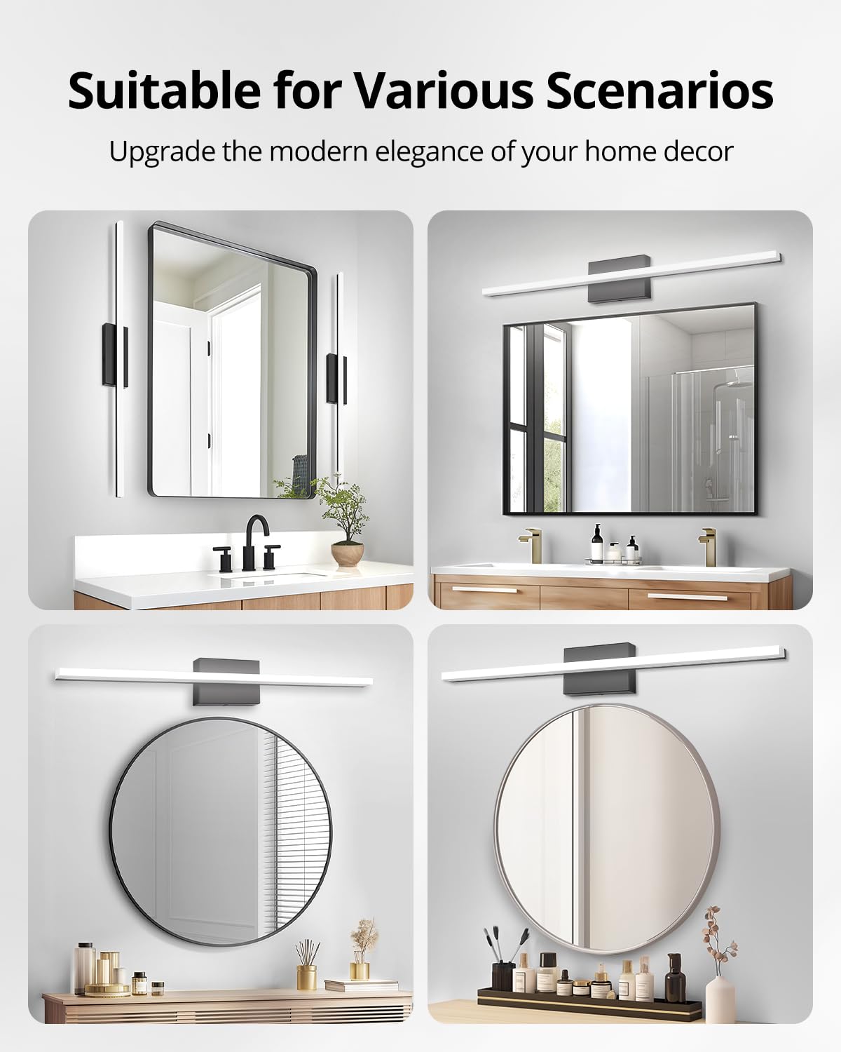 Combuh LED Bathroom Vanity Light Bar 16 Inch 9W Black IP44 Bathroom Light Fixtures Over Mirror Modern Bath Wall Lighting Fixture Sconce Indoor Cool White 6000K