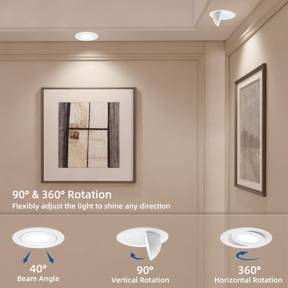 HONZIN 4 Pack 4 Inch Gimbal Recessed Lighting, 360° & 90° Adjustable Canless Downlight - 9W LED 750LM High Brightness, 5CCT 2700K-5000K Selectable, ETL/FCC & IC Rated, CRI90+ Dimmable