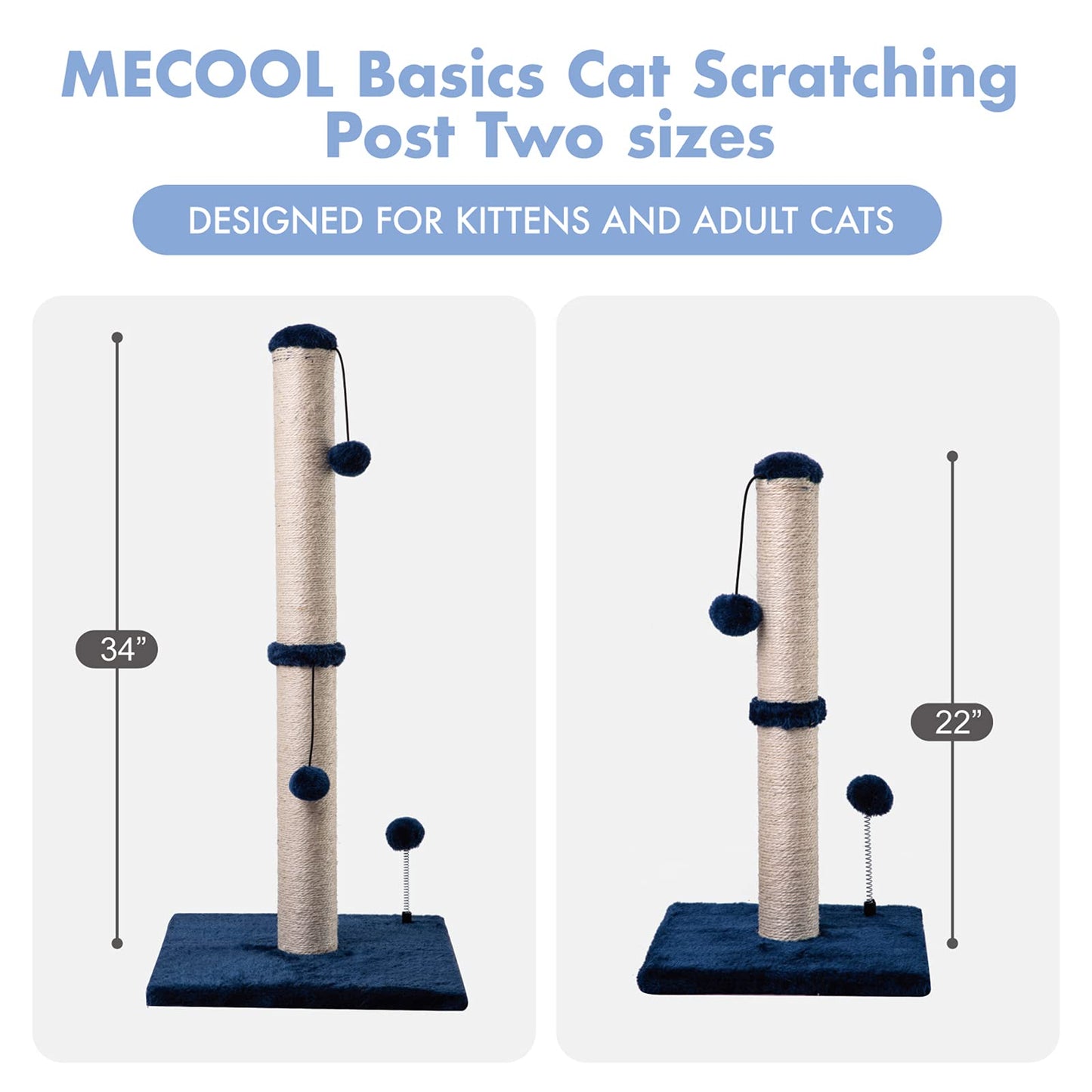 Cat Scratching Post Premium Basics Kitten Scratcher Sisal Scratch Posts with Hanging Ball 22in for Kittens or Smaller Cats (22 inches for Kitten, Beige)