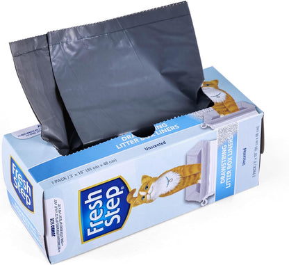 Fresh Step Drawstring Cat Litter Box Liners, Unscented, Size Jumbo, 36" x 19" | Kitty Litter Bags - 15 Count - Cat Litter Liners for Rectangle or Oval Large Litterboxes