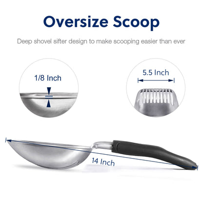 WePet Cat Litter Scoop, Aluminum Alloy Sifter, Kitty Metal Scooper, Deep Shovel, Long Handle, Poop Sifting, Kitten Pooper Lifter, Durable, Heavy Duty, for Litter Box